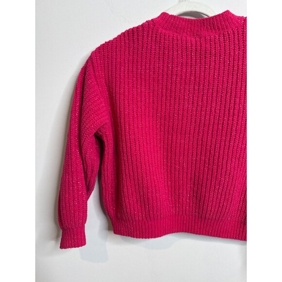 Old Navy Girls Pink Chenille Sweater Metallic Knit Crew Top M (8) ✨ Winter Cozy - Picture 7 of 12